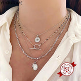 925 Silver Turquoise Round Plate Pendant Necklace Wedding Jewelry