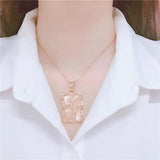 Purple Zodiac Horses Necklace 14K Rose Pendant Women's Accessories