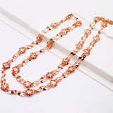 Rose Gold Chunky Necklace Double Flower Twist Rope Chain
