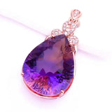 14K Rose Gold Purple Gemstone Necklace Water Drop Pendant Chain Wedding Jewelry