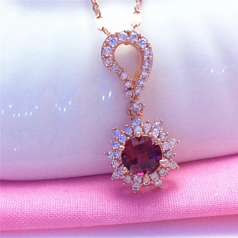 Classic 585 Purple 14K Rose Chain Ruby Necklace