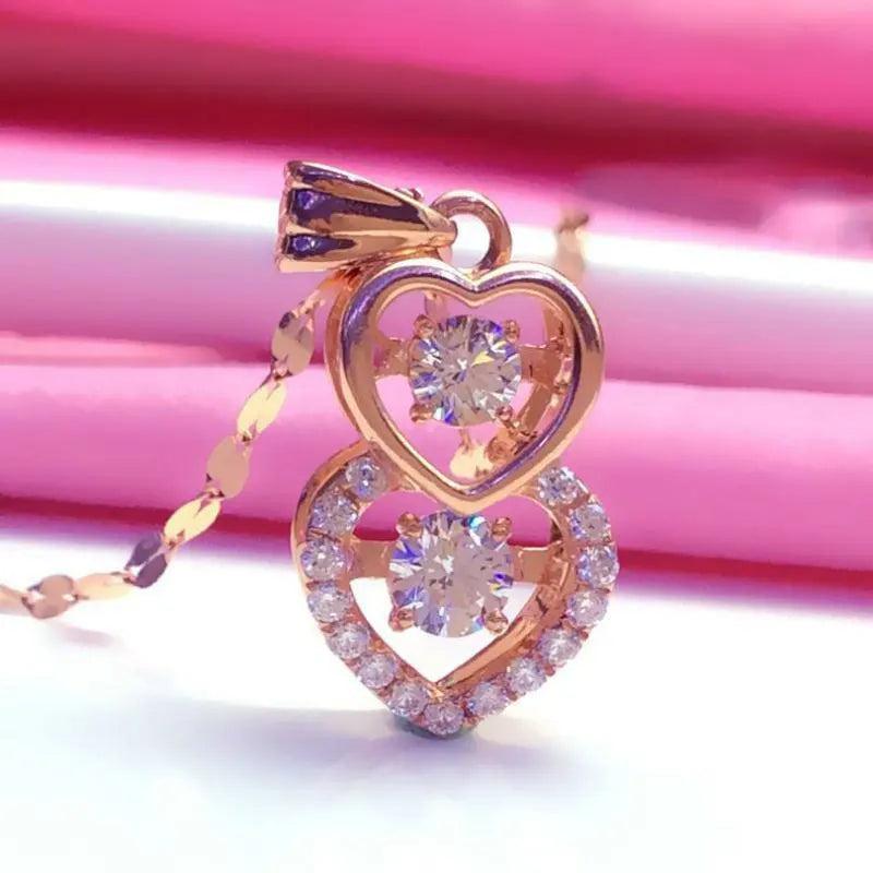 Romantic Purple Double Heart Pendant Rose Crystal Necklace
