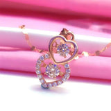 Romantic Purple Double Heart Pendant Rose Crystal Necklace