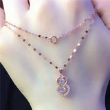 Romantic Purple Double Heart Pendant Rose Crystal Necklace