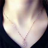 Romantic Purple Double Heart Pendant Rose Crystal Necklace