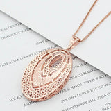 Purple 585 Rose Gold Plated Double Oval Pendant Necklace