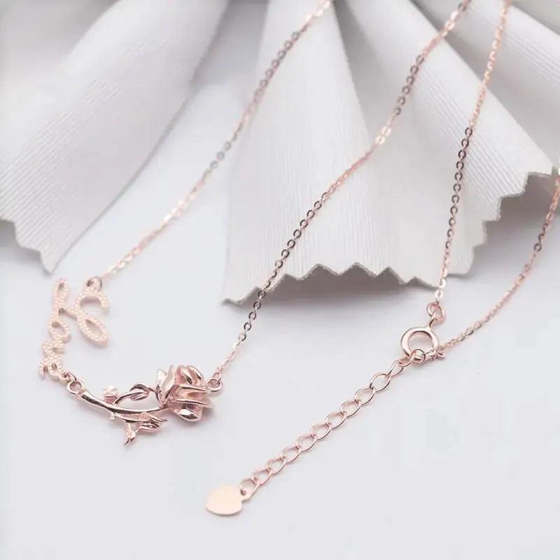 Purple Rose Flower Necklace Pendant 14K Rose Plated Wedding Jewelry
