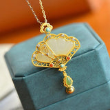 Vintage Hetian Jade Fan Pendant, Classical Court Craftsmanship