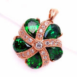 14K Rose Green Gemstone Necklace Flower Shape Pendant