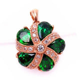 14K Rose Green Gemstone Necklace Flower Shape Pendant