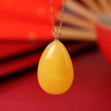 Chalcedony Yellow Drop Pendant Silver Necklace