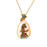 Hetian Jade Enamel Flower Pendant Necklace Palace Style Jewelry