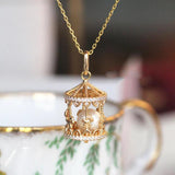 Romantic Silver Merry-Go-Round Pendant Necklace with Diamond and Pearl