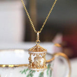 Romantic Silver Merry-Go-Round Pendant Necklace with Diamond and Pearl