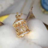 Romantic Silver Merry-Go-Round Pendant Necklace with Diamond and Pearl