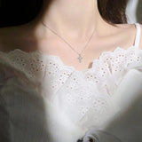 925 Silver Pav? Crystal Cross Pendant Necklace Classic Wedding Party Jewelry