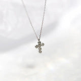 925 Silver Pav? Crystal Cross Pendant Necklace Classic Wedding Party Jewelry