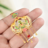 Hetian Jade Enamel Phoenix Pendant Tassel Necklace Wedding Jewelry
