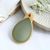 Handcrafted Hetian Green Chalcedony Drop Pendant Necklace