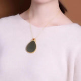 Handcrafted Hetian Green Chalcedony Drop Pendant Necklace