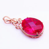 14K Rose Necklace Ruby Water Drop Pendant Crystal Classic Ladies Jewelry