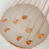 925 Silver Inlaid Gemstone Oranges Fruits Necklace Pendant Chain