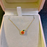 925 Silver Inlaid Gemstone Oranges Fruits Necklace Pendant Chain