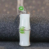 Silver Hetian Jade Bamboo Pendant Necklace