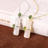 Silver Hetian Jade Bamboo Pendant Necklace