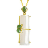 Silver Hetian Jade Bamboo Pendant Necklace
