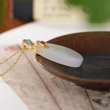 Hetian Chalcedony Oval Pendant Necklace Retro Charm Female Jewelry