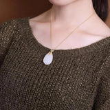 Hetian Chalcedony Oval Pendant Necklace Retro Charm Female Jewelry