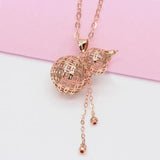 Purple Art Gourd Pendant Necklace, 14K Rose Chain