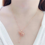 Purple Art Gourd Pendant Necklace, 14K Rose Chain