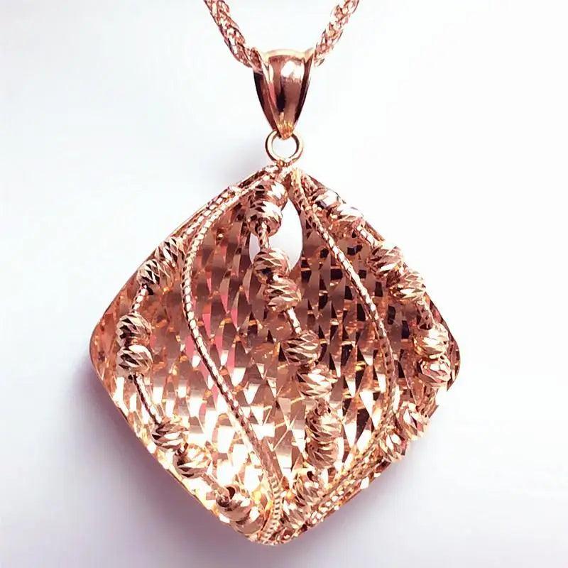 14K Rose Plated Geometric Rhombus Pendant Necklace for Women