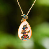 Hetian Jade Enamel Porcelain Flower Necklace