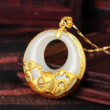 Silver Pendant Hetian Jade Peace Buckle Chinese Retro Craft Women Jewelry