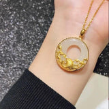 Silver Pendant Hetian Jade Peace Buckle Chinese Retro Craft Women Jewelry
