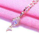 14K Rose Gold Crystal Goldfish Pendant Necklace