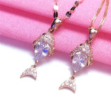 14K Rose Gold Crystal Goldfish Pendant Necklace