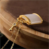 Silver Inlaid Hetian Jade Lock Chain Necklace Women's Pendant