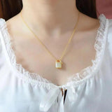 Silver Inlaid Hetian Jade Lock Chain Necklace Women's Pendant