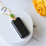 Silver Inlaid Hetian Ink Jade Necklace Retro Charm Jewelry