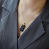 Silver Inlaid Hetian Ink Jade Necklace Retro Charm Jewelry