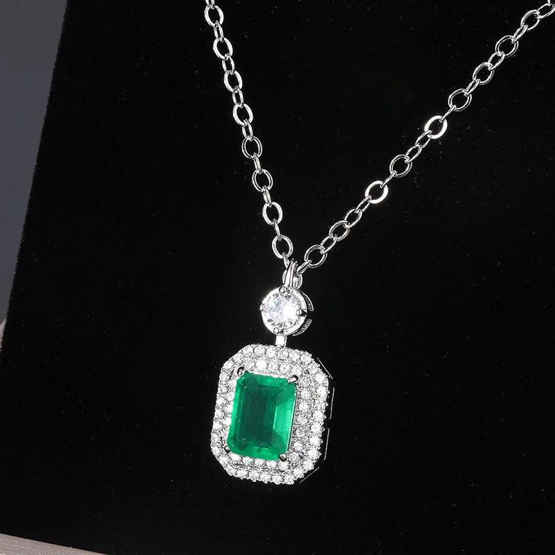 Square Paraiba Emerald Pendant Necklace 925 Silver Chain