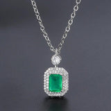 Square Paraiba Emerald Pendant Necklace 925 Silver Chain
