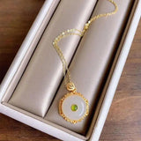 Silver Inlaid Hetian Jade Pendant Necklace Chinese Retro Craft Women's Jewelry