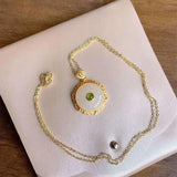 Silver Inlaid Hetian Jade Pendant Necklace Chinese Retro Craft Women's Jewelry