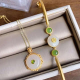 Silver Inlaid Hetian Jade Pendant Necklace Chinese Retro Craft Women's Jewelry