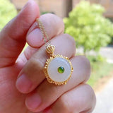 Silver Inlaid Hetian Jade Pendant Necklace Chinese Retro Craft Women's Jewelry